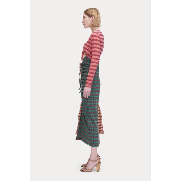 Rachel Comey Lamarr Dress Green Multi Stretchy Stripe Seersucker Size 6 NWT $595 - Picture 4 of 16